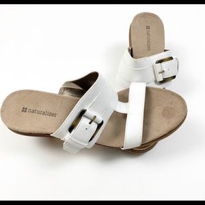 Naturalizer White Leather Open Toe Wedge D3910